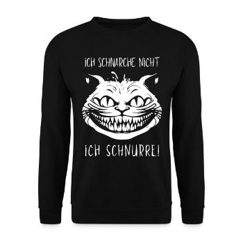 Ich schnarche nicht, Ich schnurre - Grinsekatze - Unisex Pullover - Schwarz - Vorne - Alina (178cm) & Michal (187cm)