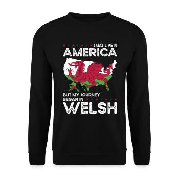 Geboren in Walisisch Wales Amerikanisch USA - Unisex Pullover - Schwarz - Vorne - Alina (178cm) & Michal (187cm)