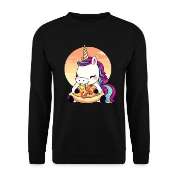 Licorne mangeant une pizza au coucher du soleil - Sweat-shirt Unisexe - noir - Devant - Alina (178cm) & Michal (187cm)