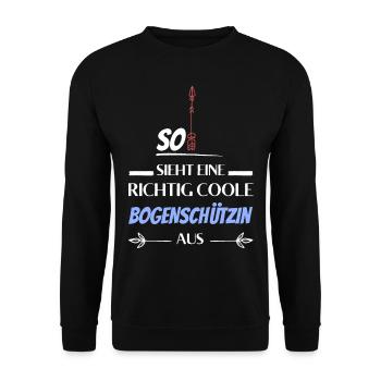 So sieht eine richtig coole Bogenschützin aus - Unisex Pullover - Schwarz - Vorne - Alina (178cm) & Michal (187cm)