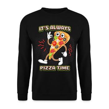Pizza-Comic, lustiger Pizza-Spruch, Cartoon-Pizza - Unisex Pullover - Schwarz - Vorne - Alina (178cm) & Michal (187cm)