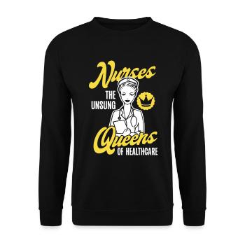 Internationaler Frauentag Pflegekönigin - Unisex Pullover - Schwarz - Vorne - Alina (178cm) & Michal (187cm)