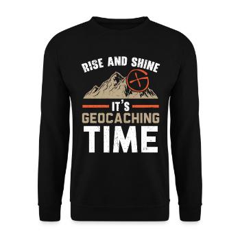 Get up and shine, it's geocaching time Geocac - Unisex Sweatshirt - black - Front - Alina (178cm) & Michal (187cm)