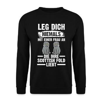 Scottish Fold Katze - Unisex Pullover - Schwarz - Vorne - Alina (178cm) & Michal (187cm)