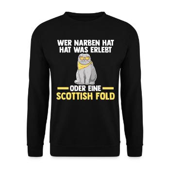 Scottish Fold Katze - Unisex Pullover - Schwarz - Vorne - Alina (178cm) & Michal (187cm)