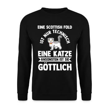 Scottish Fold Katze - Unisex Pullover - Schwarz - Vorne - Alina (178cm) & Michal (187cm)