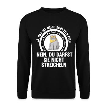 Scottish Fold Katze - Unisex Pullover - Schwarz - Vorne - Alina (178cm) & Michal (187cm)