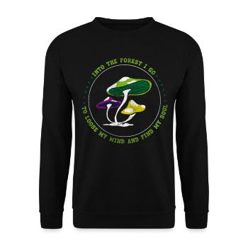 Into The Forest I Go Foraging Mushroom Hunting - Unisex Pullover - Schwarz - Vorne - Alina (178cm) & Michal (187cm)