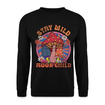 Stay Wild Moon Child Hippie Mushroom - Unisex Pullover - Schwarz - Vorne - Alina (178cm) & Michal (187cm)