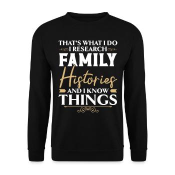 Ich erforsche Familiengeschichten und ich weiß Din - Unisex Pullover - Schwarz - Vorne - Alina (178cm) & Michal (187cm)