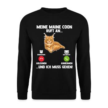 Maine Coon Katze - Unisex Pullover - Schwarz - Vorne - Alina (178cm) & Michal (187cm)