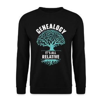 Genealogie Es ist alles relativ Genealogin - Unisex Pullover - Schwarz - Vorne - Alina (178cm) & Michal (187cm)