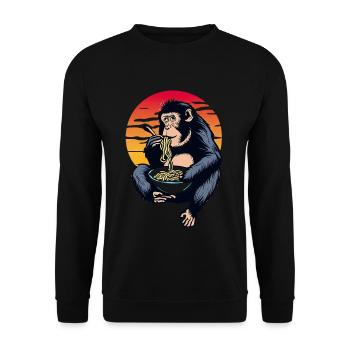 Schimpanse Ramen im Sonnenuntergang - Unisex Pullover - Schwarz - Vorne - Alina (178cm) & Michal (187cm)