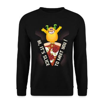 Lustige Pizza, Pizza-Ecke, Slice-To-Meet-You, Pun - Unisex Pullover - Schwarz - Vorne - Alina (178cm) & Michal (187cm)