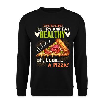 Lustige Pizza, gesundes Essen, vegetarische Pizza - Unisex Pullover - Schwarz - Vorne - Alina (178cm) & Michal (187cm)