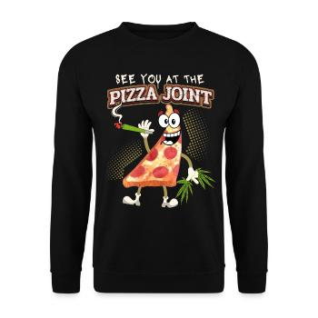 Drôle de pizzeria avec un joint de cannabis, jeu de mots - Sweat-shirt Unisexe - noir - Devant - Alina (178cm) & Michal (187cm)