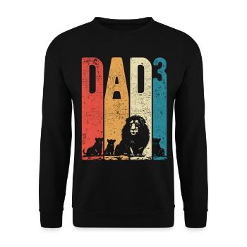 Dad Hoch 3 Papa Hoch 3 Kinder Dreifacher Papa Löwe - Unisex Pullover - Schwarz - Vorne - Alina (178cm) & Michal (187cm)
