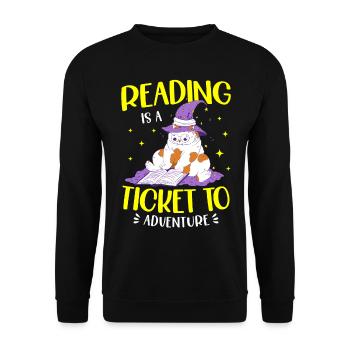 Reading is a ticket to adventure - Unisex Sweatshirt - black - Front - Alina (178cm) & Michal (187cm)
