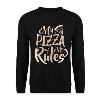 Lustiger Pizza Spruch, Italien, My-Pizza-My-Rules - Unisex Pullover - Schwarz - Vorne - Alina (178cm) & Michal (187cm)