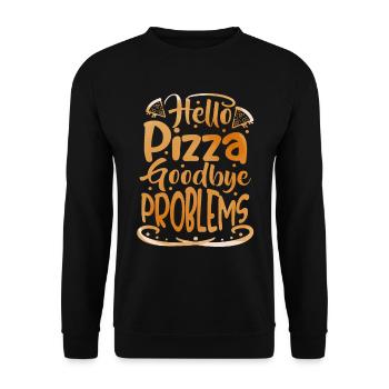 Hello Pizza, lustiger Spruch italienische Pizzeria - Unisex Pullover - Schwarz - Vorne - Alina (178cm) & Michal (187cm)