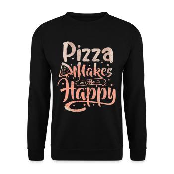 Pizza makes me happy, Typografie Spruch, Italien - Unisex Pullover - Schwarz - Vorne - Alina (178cm) & Michal (187cm)