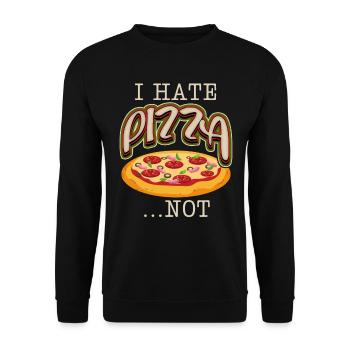Lustiger Pizza Spruch, italienische Pizzeria - Unisex Pullover - Schwarz - Vorne - Alina (178cm) & Michal (187cm)