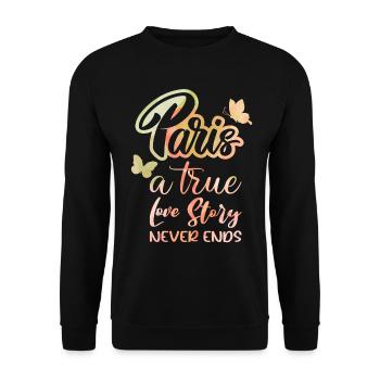 France, capitale Paris, typographie disant - Sweat-shirt Unisexe - noir - Devant - Alina (178cm) & Michal (187cm)