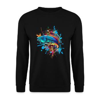 Farbenfroher Fisch - Unisex Pullover - Schwarz - Vorne - Alina (178cm) & Michal (187cm)