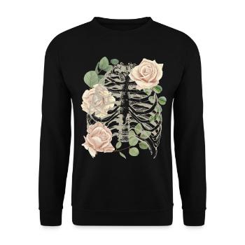 Squelette vintage avec roses, néo-gothique - Sweat-shirt Unisexe - noir - Devant - Alina (178cm) & Michal (187cm)