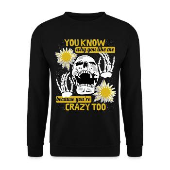 Comic Totenkopf Skull lustiger Spruch Skeletthände - Unisex Pullover - Schwarz - Vorne - Alina (178cm) & Michal (187cm)