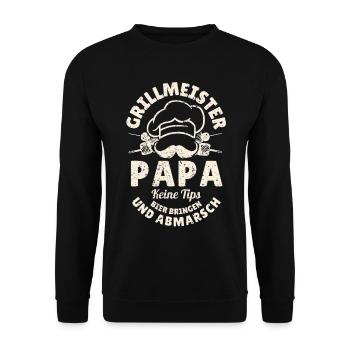 Grillmeister Papa Lustiges Grill-Design für Väter - Unisex Pullover - Schwarz - Vorne - Alina (178cm) & Michal (187cm)