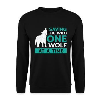 Welttierschutztag Wolf Kunst Wildlife - Unisex Pullover - Schwarz - Vorne - Alina (178cm) & Michal (187cm)