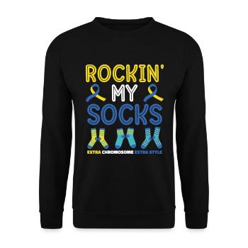 Welt-Down-Syndrom-Tag Awareness Rocking Socks - Unisex Pullover - Schwarz - Vorne - Alina (178cm) & Michal (187cm)