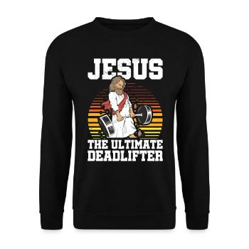 Jesus The Ultimate Deadlifter Gym - Unisex Sweatshirt - black - Front - Alina (178cm) & Michal (187cm)