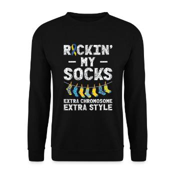 Welt-Down-Syndrom-Tag Awareness Rocking Socks - Unisex Pullover - Schwarz - Vorne - Alina (178cm) & Michal (187cm)
