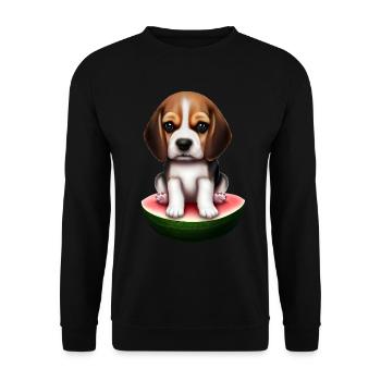 Baby Beagle auf Wassermelone - Unisex Pullover - Schwarz - Vorne - Alina (178cm) & Michal (187cm)