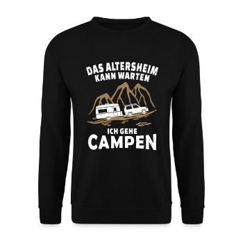 Lustig Camping Rentner Wohnwagen - Unisex Pullover - Schwarz - Vorne - Alina (178cm) & Michal (187cm)
