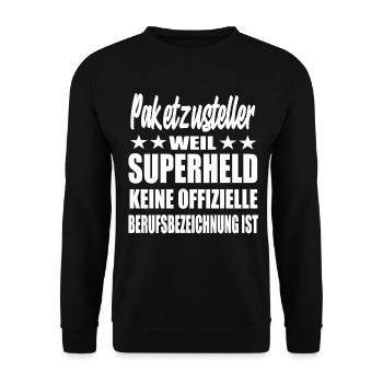 Paketzusteller Superheld Spruch - Unisex Pullover - Schwarz - Vorne - Alina (178cm) & Michal (187cm)