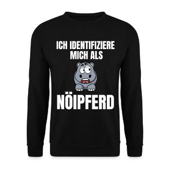 Gelangweiltes Nilpferd / Nölpferd / Keinen Bock - Unisex Pullover - Schwarz - Vorne - Alina (178cm) & Michal (187cm)