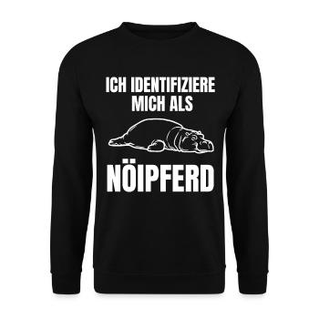 Gelangweiltes Nilpferd / Nölpferd / Keinen Bock - Unisex Pullover - Schwarz - Vorne - Alina (178cm) & Michal (187cm)