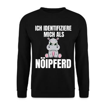 Gelangweiltes Nilpferd / Nölpferd / Keinen Bock - Unisex Pullover - Schwarz - Vorne - Alina (178cm) & Michal (187cm)