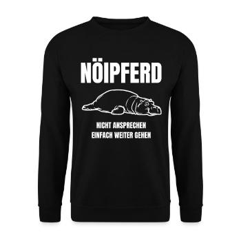 Gelangweiltes Nilpferd / Nölpferd / Keinen Bock - Unisex Pullover - Schwarz - Vorne - Alina (178cm) & Michal (187cm)