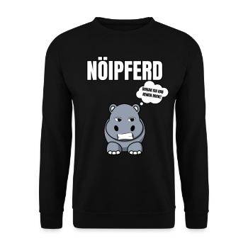 Gelangweiltes Nilpferd / Nölpferd / Keinen Bock - Unisex Pullover - Schwarz - Vorne - Alina (178cm) & Michal (187cm)