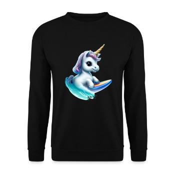 Einhorn auf Surfbrett - Unisex Pullover - Schwarz - Vorne - Alina (178cm) & Michal (187cm)