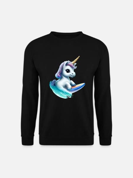 Einhorn auf Surfbrett - Unisex Pullover - Schwarz