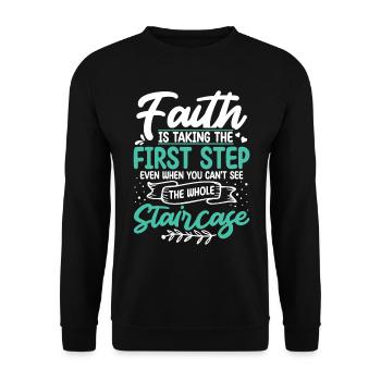 Der Glaube Ist Der Erste Schritt Christ Jesus - Unisex Pullover - Schwarz - Vorne - Alina (178cm) & Michal (187cm)