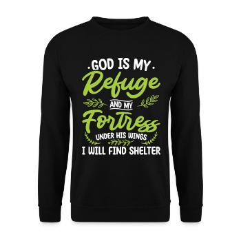 Gott Ist Meine Zuflucht Und Meine Festung - Unisex Pullover - Schwarz - Vorne - Alina (178cm) & Michal (187cm)