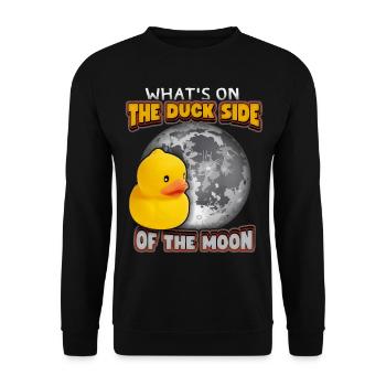 Comic Ente, Gummiente lustiger Spruch mit Mond - Unisex Pullover - Schwarz - Vorne - Alina (178cm) & Michal (187cm)