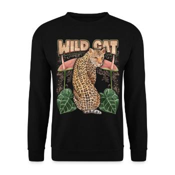 Leopard, Exotische Katze mit Vintage Anthurium - Unisex Pullover - Schwarz - Vorne - Alina (178cm) & Michal (187cm)