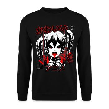 Japanese Scary Dark Kawaii Anime Horror Manga Girl - Unisex Sweatshirt - black - Front - Alina (178cm) & Michal (187cm)